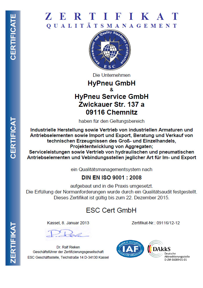 Zertifizierung nach DIN EN ISO 9001:2008